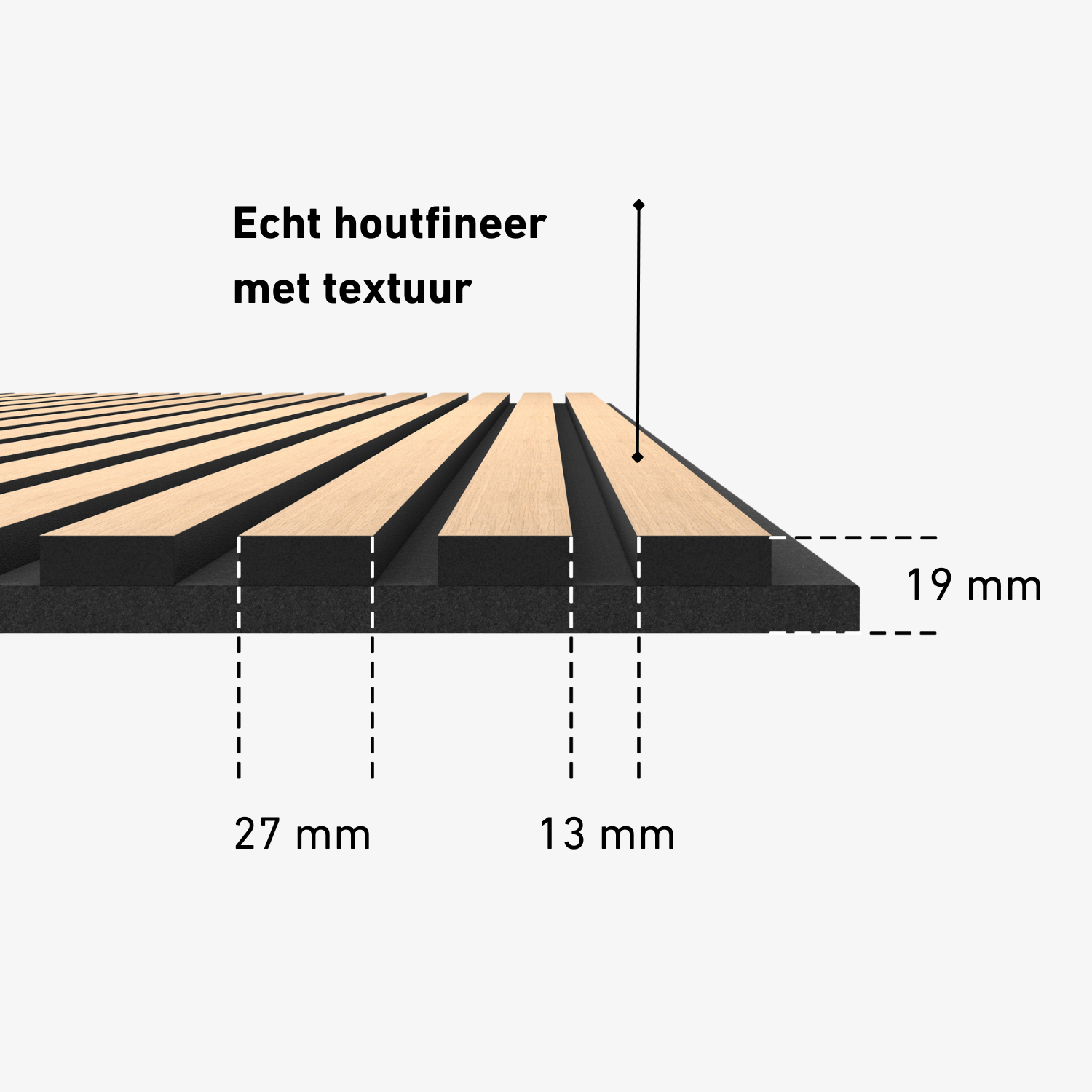 Wandpaneel 280cm - Standaard - Licht eiken met zwart vilt