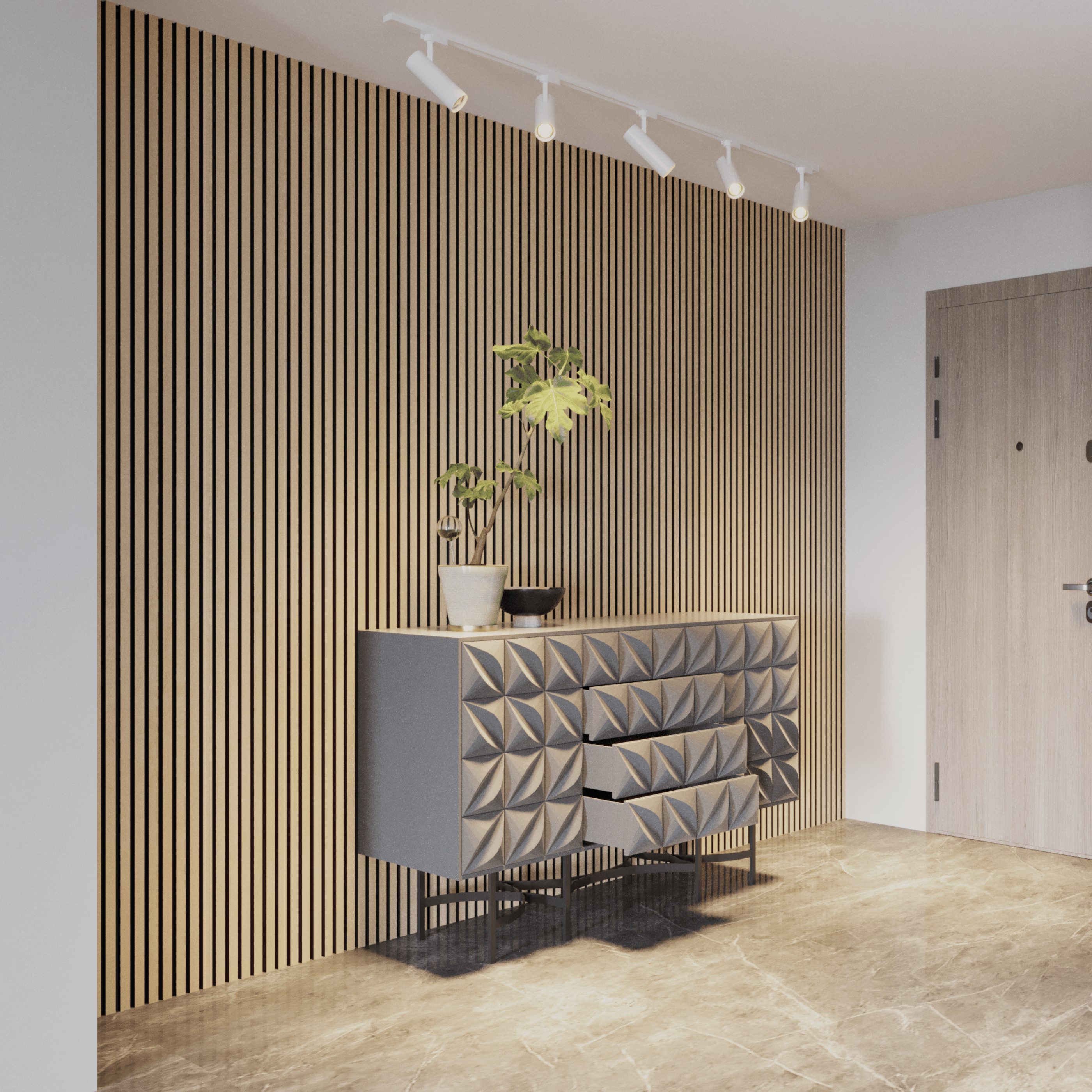 Wandpaneel 280cm - Standaard - Licht eiken met zwart vilt