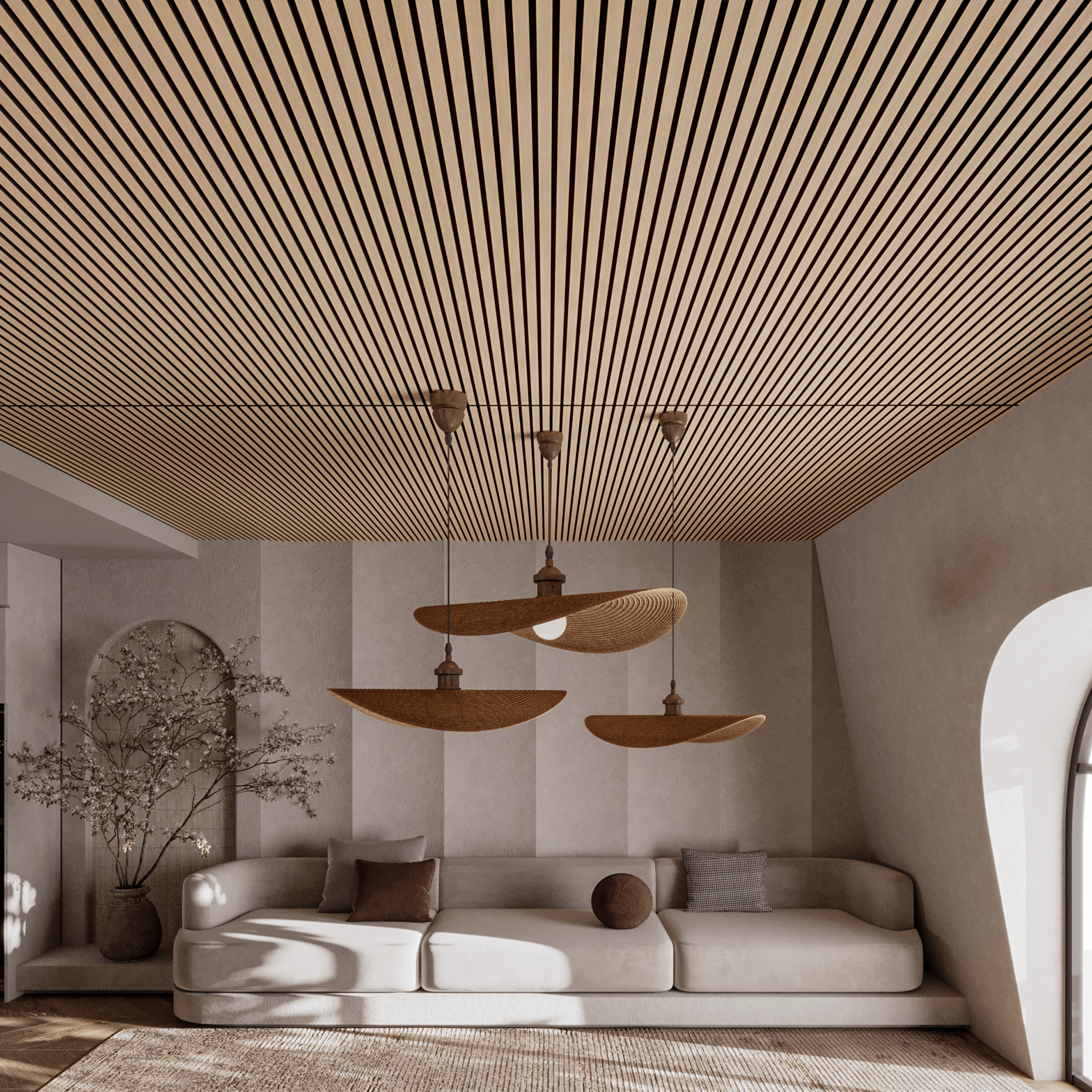 Wandpaneel 280cm - Standaard - Licht eiken met zwart vilt