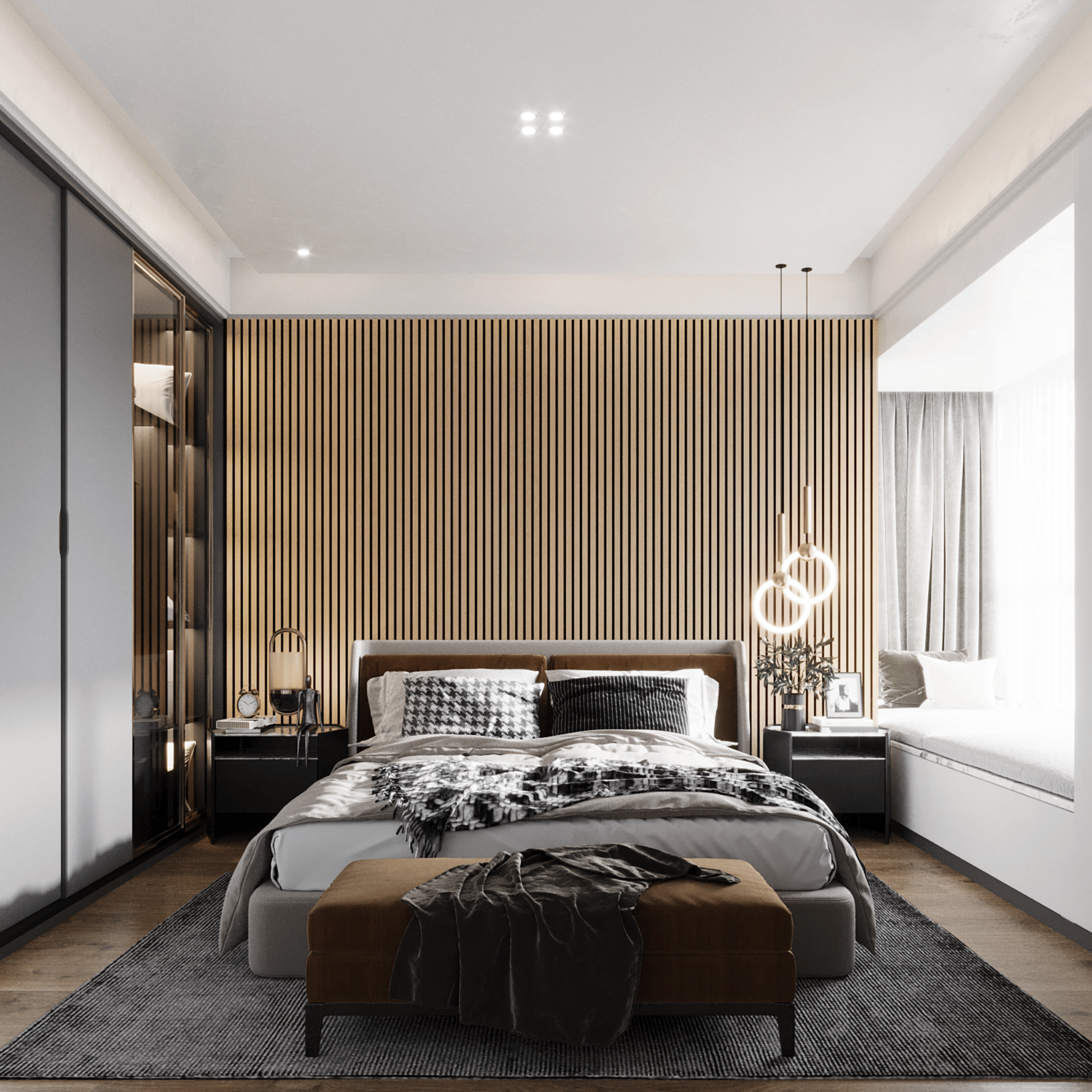 Wandpaneel 280cm - Standaard - Licht eiken met zwart vilt