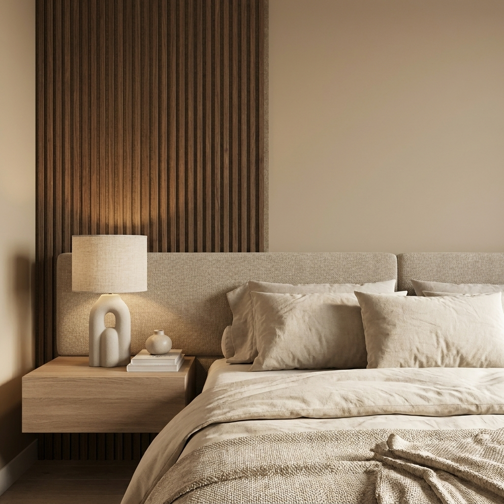 Wandpaneel 280cm - Standaard - Walnoot met Beige vilt - Japandi