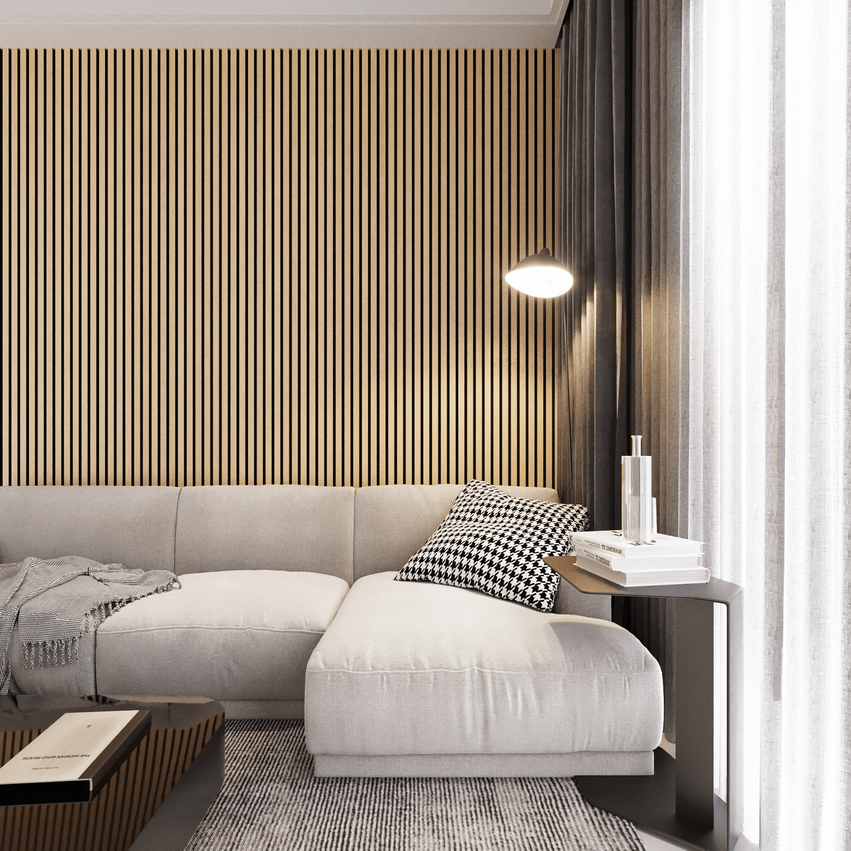 Wandpaneel 280cm - Standaard - Licht eiken met zwart vilt