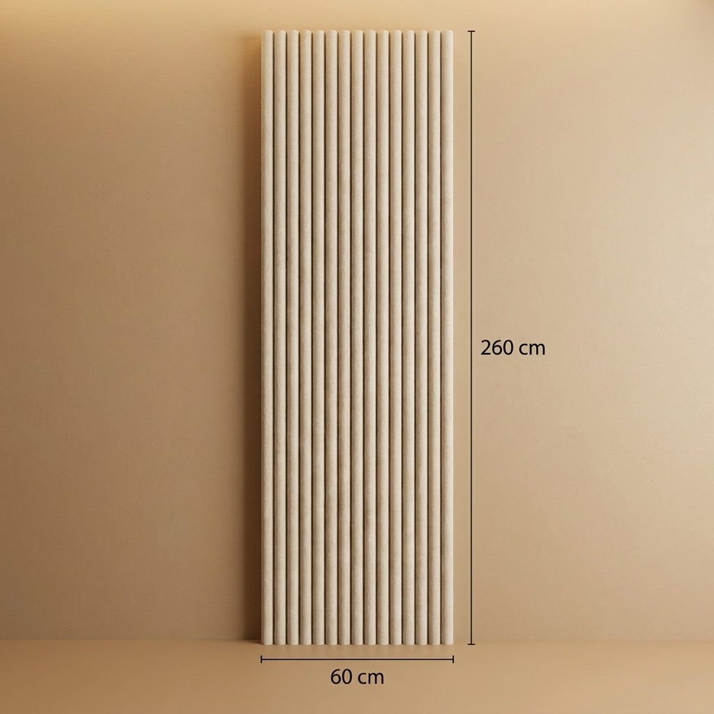 Akoestisch wandpaneel 260cm · Suede ronde latten · Off White