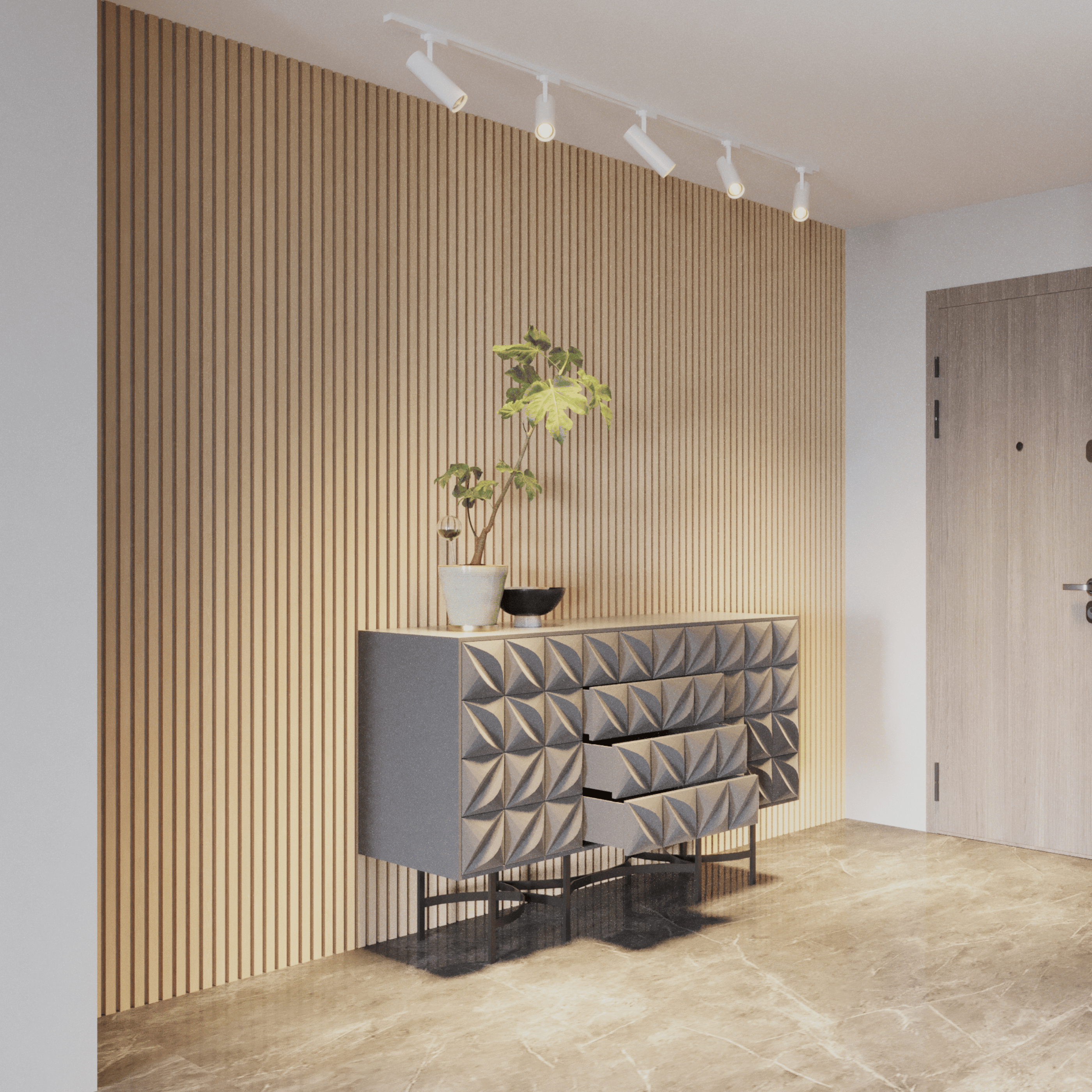 Wandpaneel 280 cm – Standard – Helle Eiche mit grauem Filz