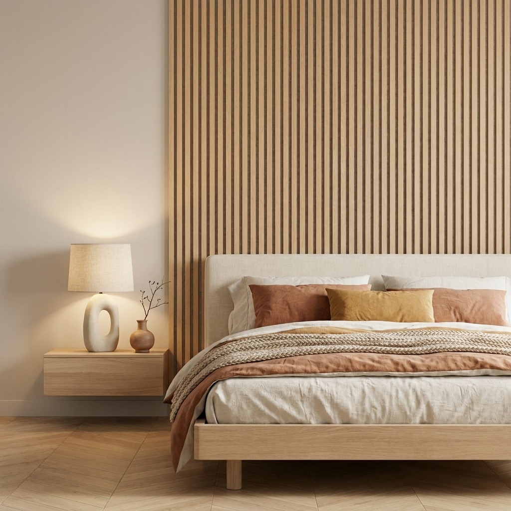 Wandpaneel 280cm - Standaard - Licht eiken met Donker beige vilt - Japandi