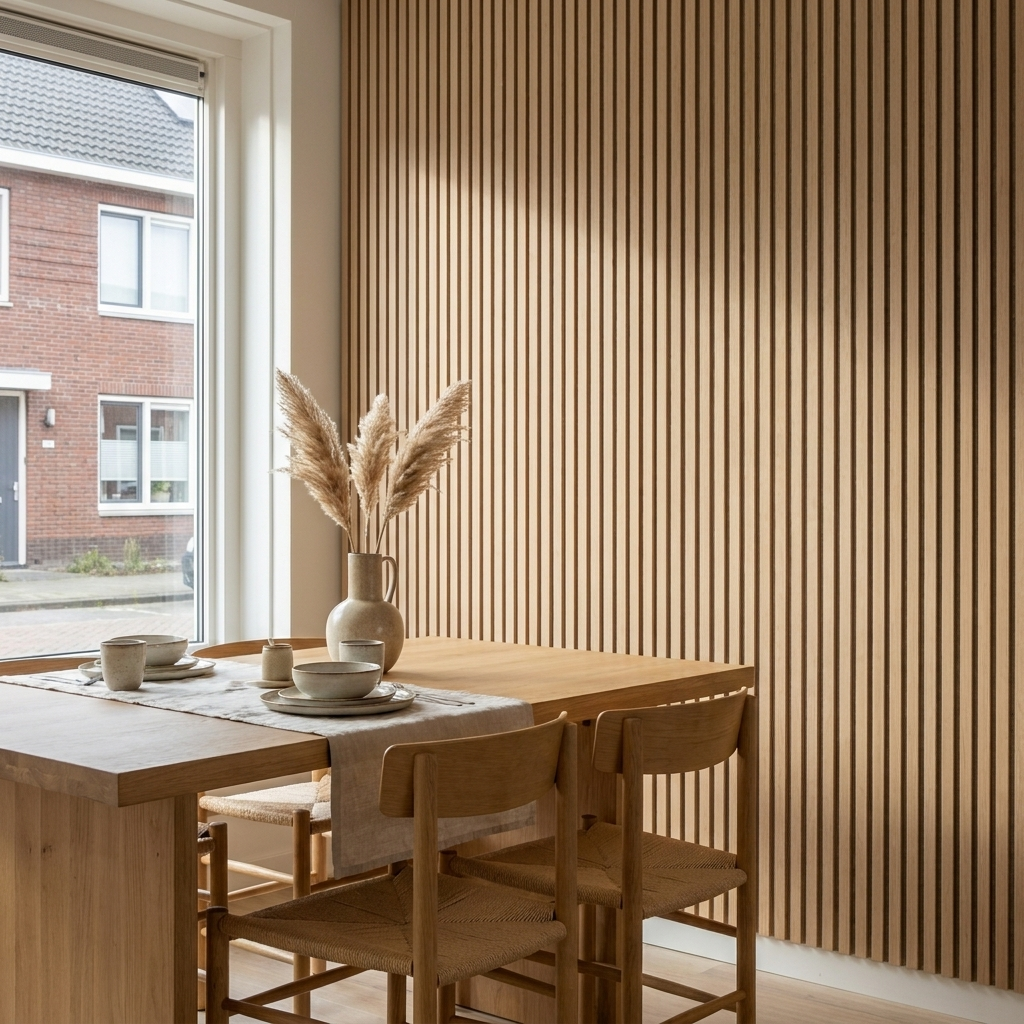 Wandpaneel 280cm - Standaard - Licht eiken met Donker beige vilt - Japandi