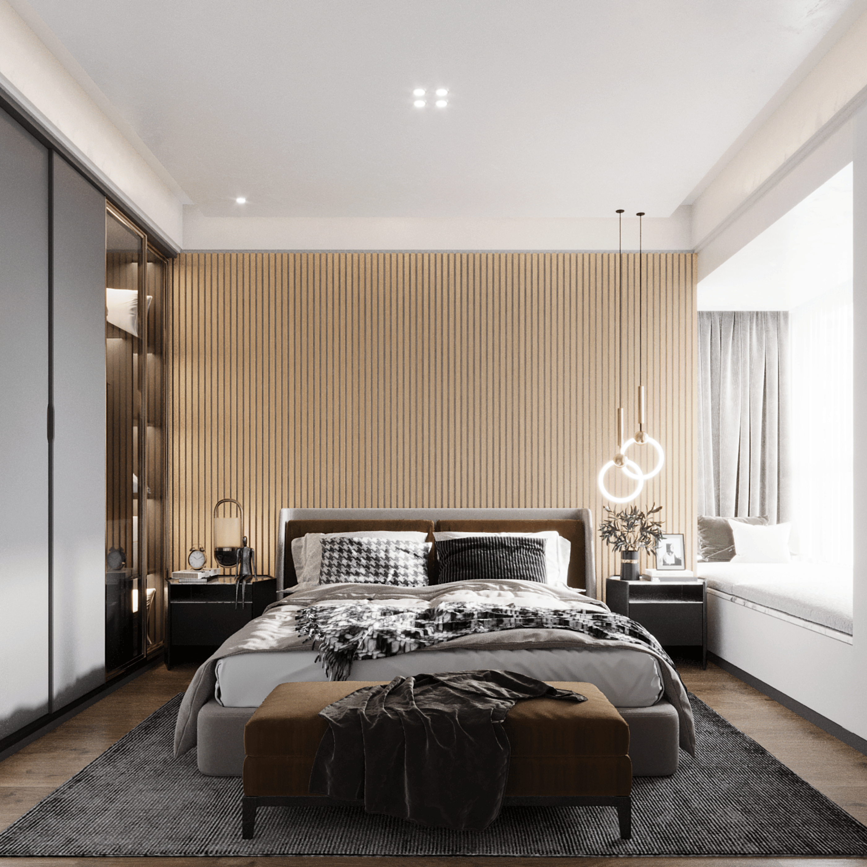 Wandpaneel 280 cm – Standard – Helle Eiche mit grauem Filz
