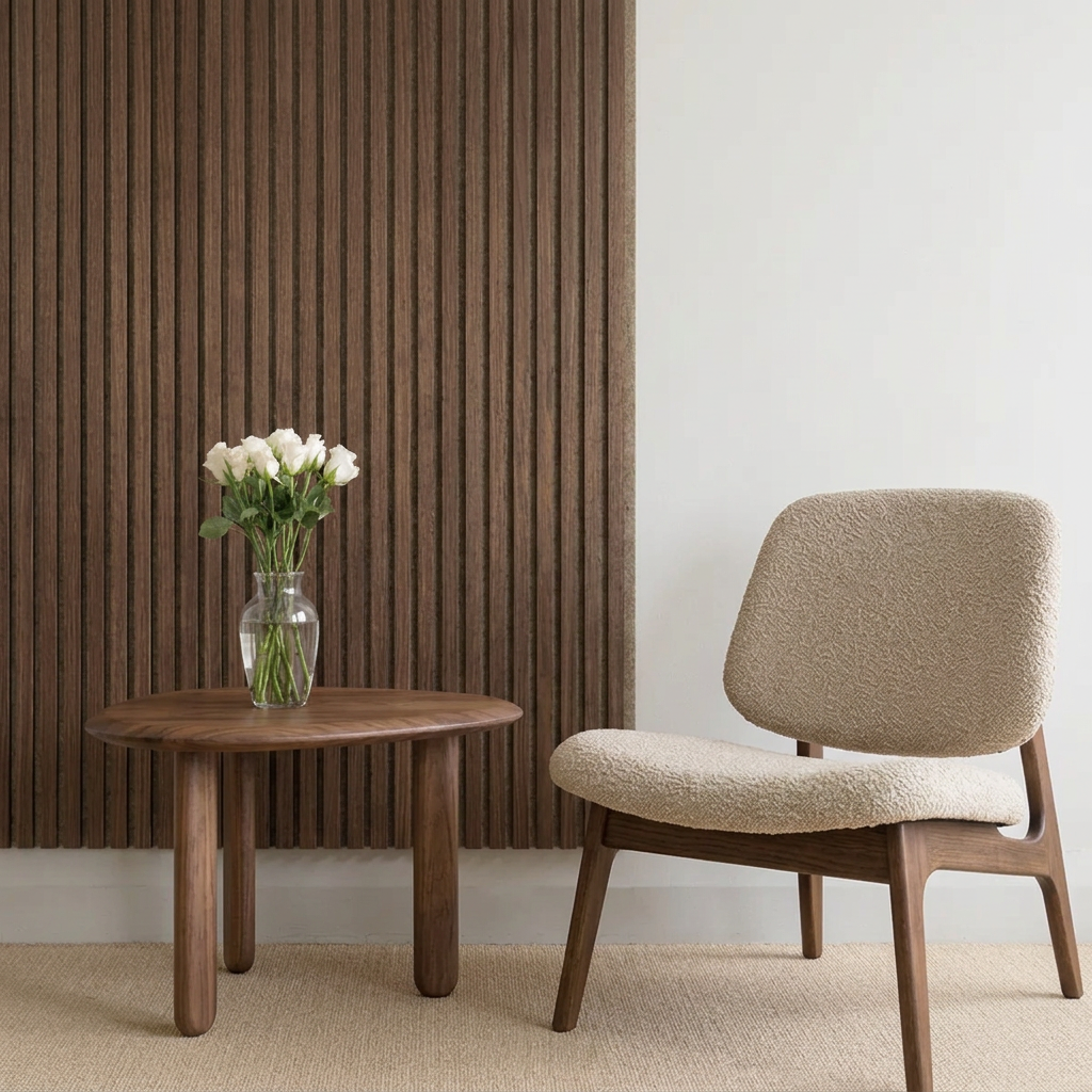 Wandpaneel 280cm - Standaard - Walnoot met Beige vilt - Japandi
