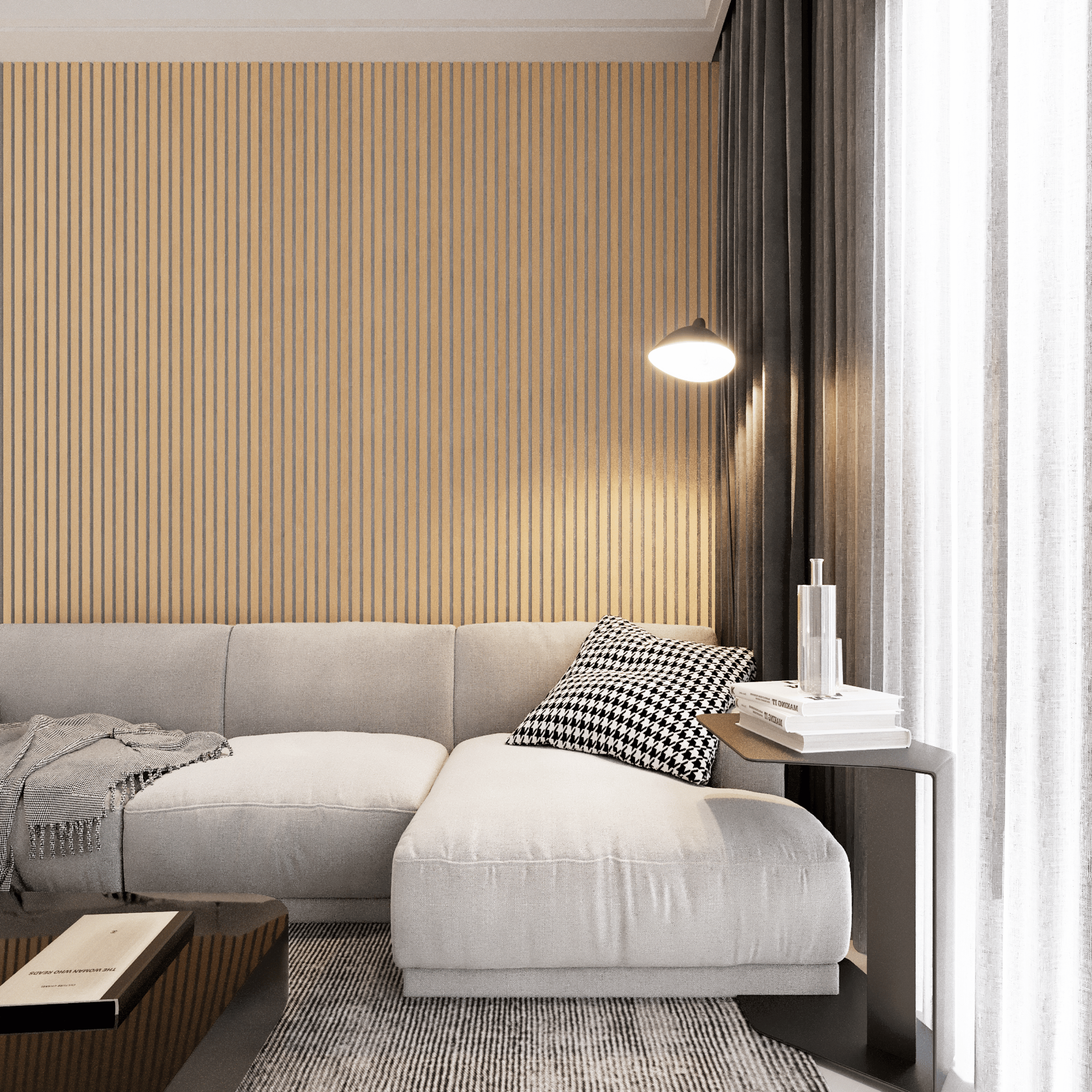 Wandpaneel 280 cm – Standard – Helle Eiche mit grauem Filz