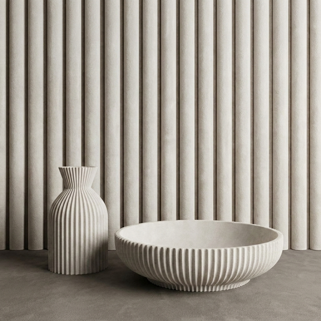 Akoestisch wandpaneel 260cm · Suede ronde latten · White
