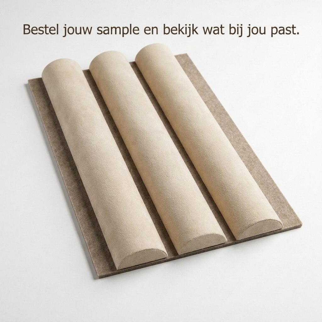 Akoestisch wandpaneel 260cm · Suede ronde latten · Off White