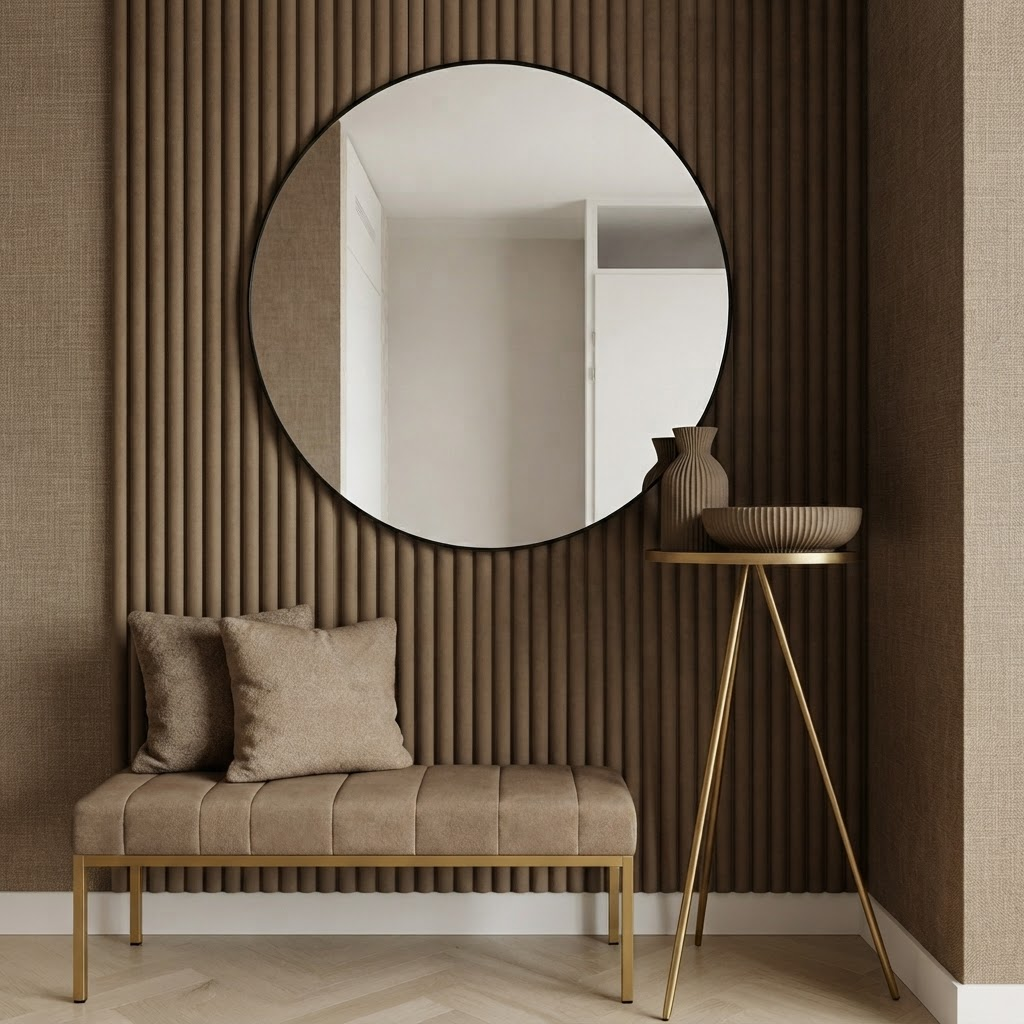 Akoestisch wandpaneel 260cm · Suede ronde latten · Brown