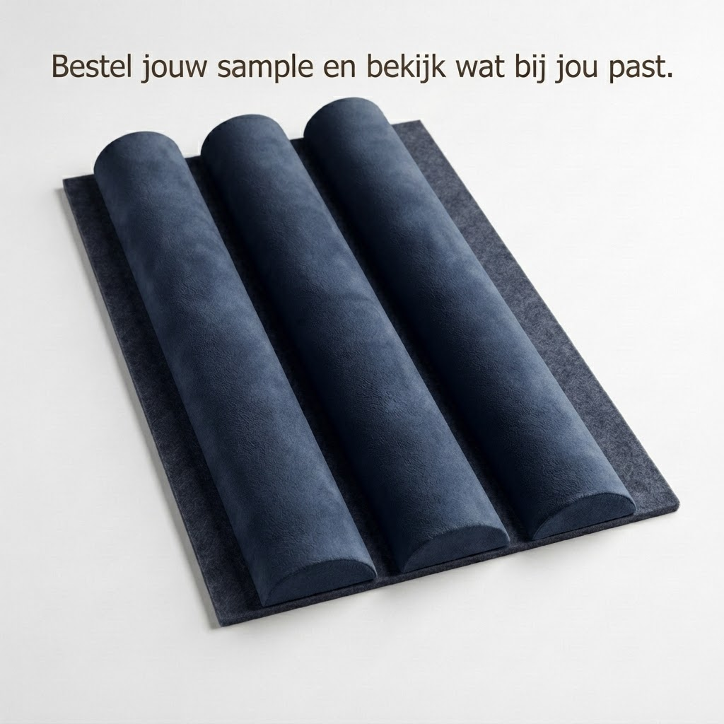 Akoestisch wandpaneel 260cm · Suede ronde latten · Blue