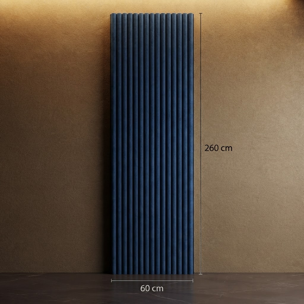 Akoestisch wandpaneel 260cm · Suede ronde latten · Blue