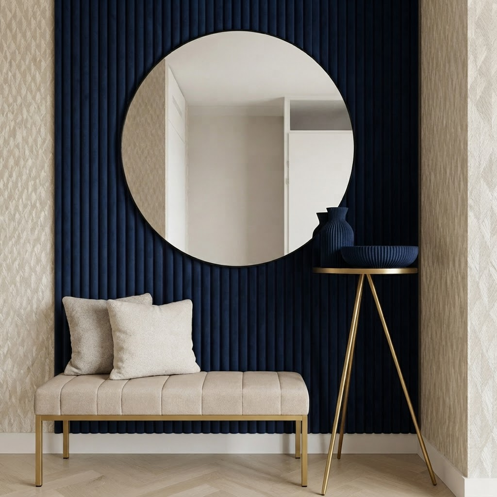 Akoestisch wandpaneel 260cm · Suede ronde latten · Blue