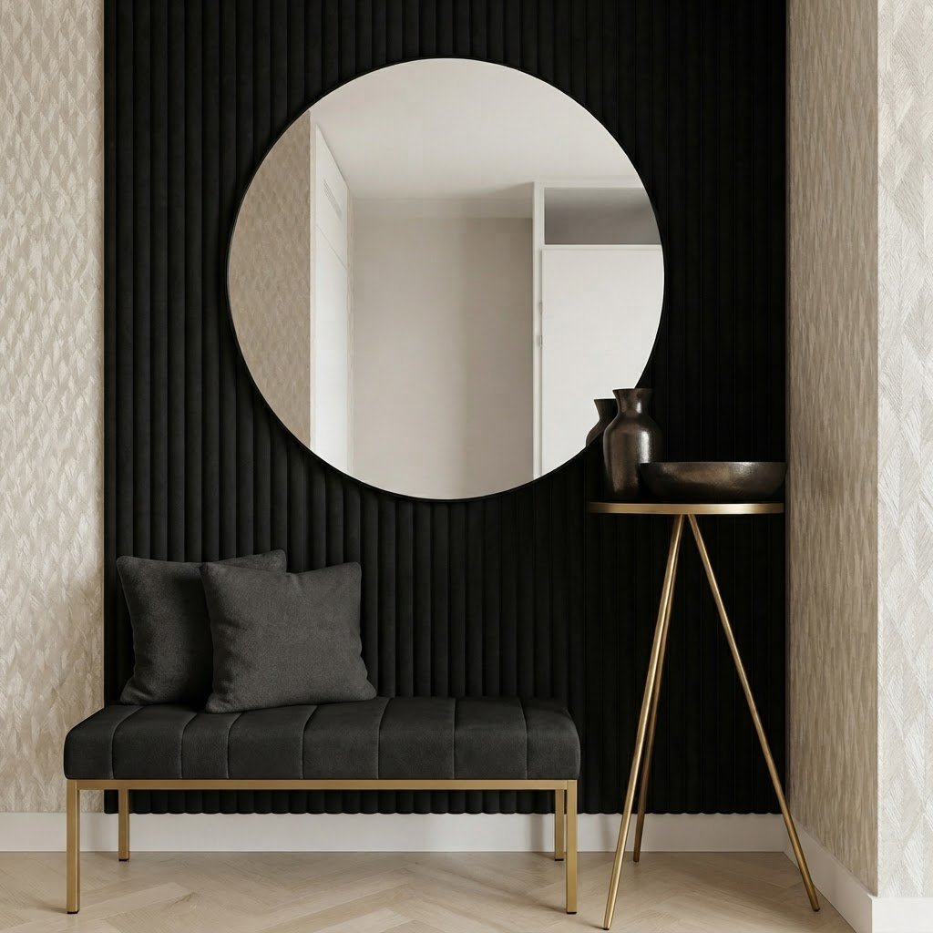 Akoestisch wandpaneel 260cm · Suede ronde latten · Zwart